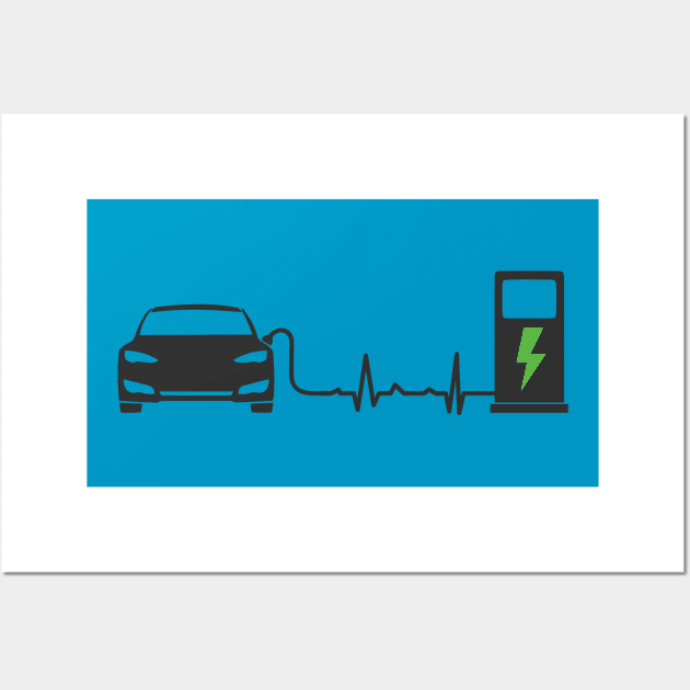 Electric Car Heartbeat Wall Art by Fully Charged Tees